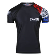 Aerial Assault Red, White and Blue Men's Short Sleeve Rashguard - Raven Fightwear